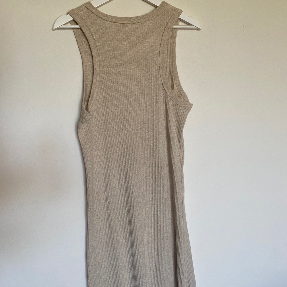 Entro Midi Tank Dress Small Beige Ribbed Knit Scoop Neck Sleeveless Casual Boho - Picture 4 of 4